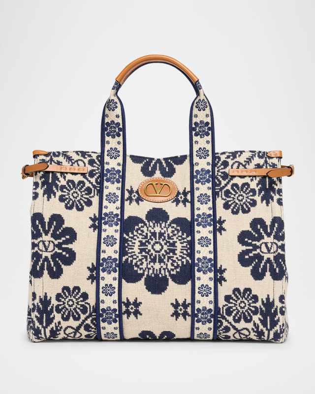 Antibes Jacquard Flower Canvas Tote Bag